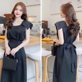 ĐẦM SUÔNG ĐEN DÀI CỔ ĐẮP