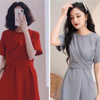 ĐẦM SUÔNG CHÉO EO 2 MÀU