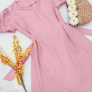 ĐẦM VÁY HỒNG TẦNG THẮT EO