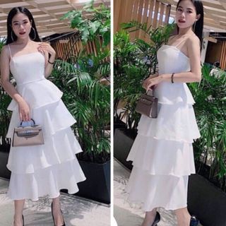 ĐẦM MAXI TRẮNG 4 TẦNG DỰ TIỆC