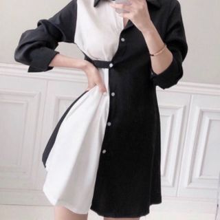 ĐẦM SƠ MI ĐEN PHỐI TRẮNG GÀI NÚT