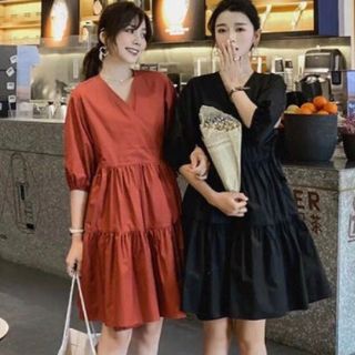 ĐẦM CỔ V TAY LỠ 2 MÀU