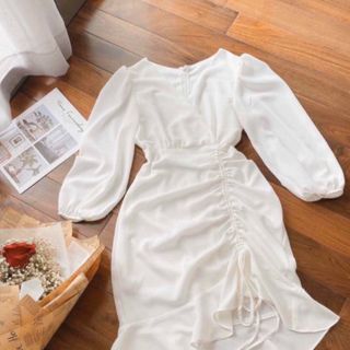 ĐẦM TAY DÀI DÂY RÚT 2 MÀU