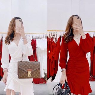 ĐẦM TAY DÀI DÂY RÚT 2 MÀU