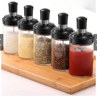 Hủ thủy tinh gia vị nắp đen 250ml