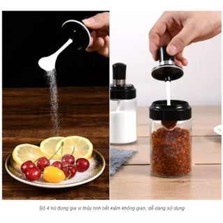 Hủ thủy tinh gia vị nắp đen 250ml