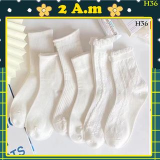 |FREESHIP| Set 5 Đôi Lẻ Tất Vớ Cổ Cao H36 Cotton Tone Trắng Nữ Unisex Style Hàn Quốc giá sỉ