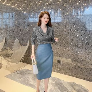 SET ÁO SỌC KÈM VÁY BÚT CHÌ - DT1560 -