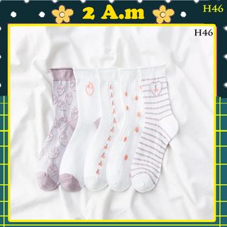 |FREESHIP| Set 5 Đôi Lẻ Tất Vớ H46 Cổ Cao Tone Trắng Tím Xinh Xinh Nữ Unisex Style Hàn Quốc giá sỉ