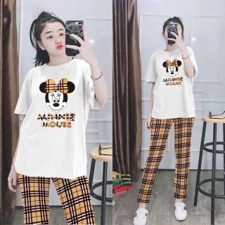 Set đồ nữ quần dài kèm áo in hình chuột mickey dễ thương freesize giá sỉ