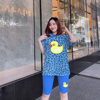 Set đồ nữa áo thun vịt vàng kèm quần lửng freesize