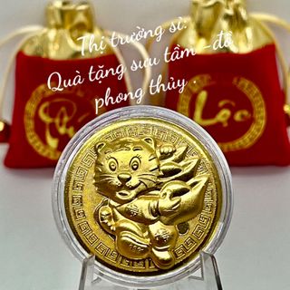 Đồng Xu Nổi 3D Con Hổ Mạ Vàng Tài Lộc Và May Mắn tặng túi gấm phong thuỷ .