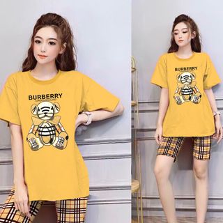 Set đồ nữ áo thun in hình gấu kèm quần caro freesize giá sỉ