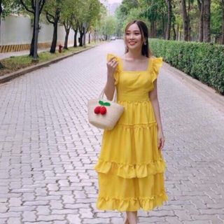 ĐẦM MAXI VÀNG PHỐI BÈO