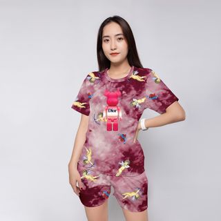 Set đồ loang màu áo thun kèm quần đùi freesize