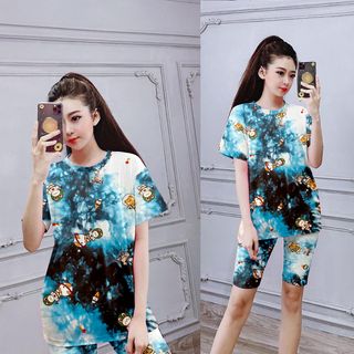 Set đồ nữ loang màu in hình phi thuyền freesize