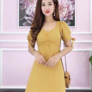 ĐẦM CARO TAY NƠ 3 MÀU