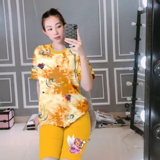 Set đồ lửng loang màu áo hình thiên thần kèm quần lửng freesize