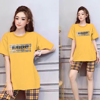 Set đồ nữ áo thun in chữ kèm quần caro freesize
