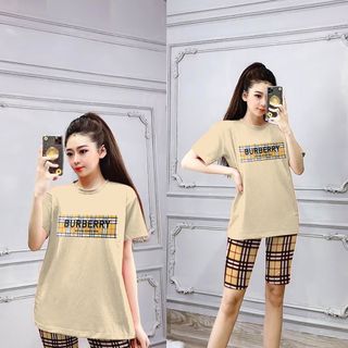 Set đồ nữ áo thun in chữ kèm quần caro freesize