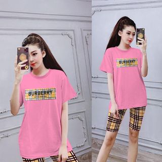 Set đồ nữ áo thun in chữ kèm quần caro freesize