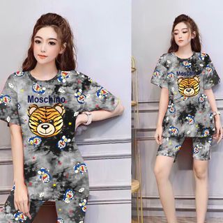 Set đồ nữ loang màu áo thun hình hổ kèm quần freesize