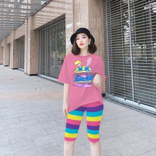 Set đồ nữ áo thun hình thỏ EATER kèm quần sắc màu