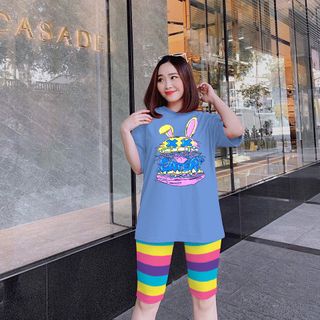 Set đồ nữ áo thun hình thỏ EATER kèm quần sắc màu