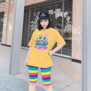 Set đồ nữ áo thun hình thỏ EATER kèm quần sắc màu