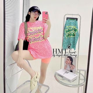 Set đồ nữ áo thun hoạ tiết da beo kèm quần lửng freesize