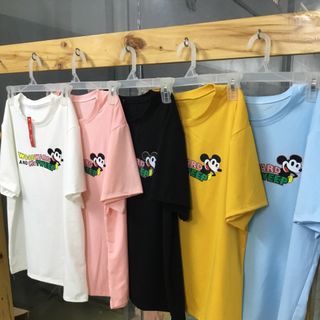 (Ảnh thật) Áo thun nam nữ in chữ kèm hình chuột Mickey