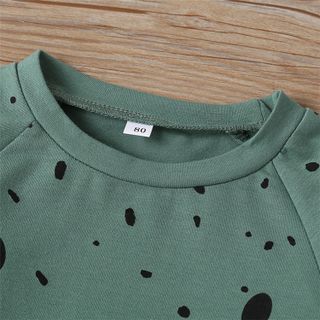 Bộ quần áo bé trai cotton thu đông, dài tay in hình gấu + quần sọc