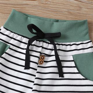 Bộ quần áo bé trai cotton thu đông, dài tay in hình gấu + quần sọc