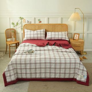 Bộ chăn ga cotton tici kẻ chăn chần hè