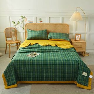 Bộ chăn ga cotton tici kẻ chăn chần hè