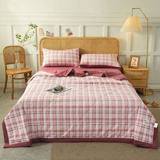 Bộ chăn ga cotton tici kẻ chăn chần hè