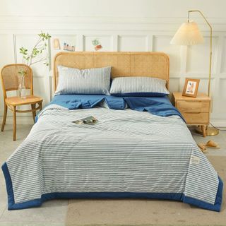 Bộ chăn ga cotton tici kẻ chăn chần hè