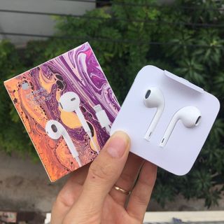 Tai nghe IPhone siu giấy chân dẹp rep 1:1 kết nối bluetooth dây in seri Full Box tím