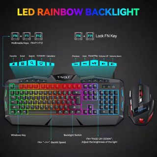 Combo Keyboard + Mouse T-Wolf TF390 Gaming Led Rainbow giá sỉ