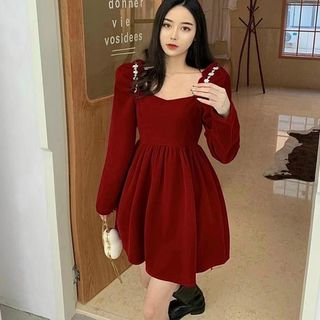 Váy đầm nhung đỏ giáng sinh/ hàng QC loại 1