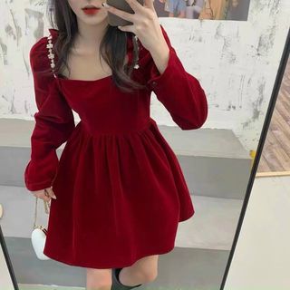 Váy đầm nhung đỏ giáng sinh/ hàng QC loại 1
