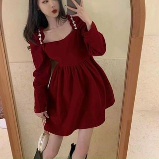 Váy đầm nhung đỏ giáng sinh/ hàng QC loại 1