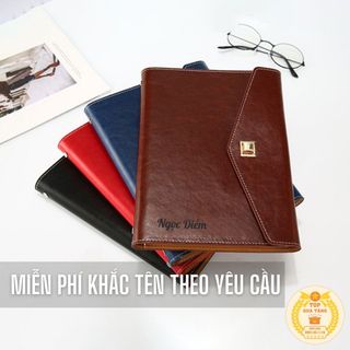 SỔ TAY DA A5 KHÓA CÒNG KHẮC TÊN THEO YÊU CẦU giá sỉ