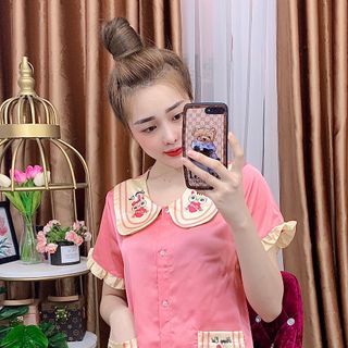 Đồ bộ nữ mặc nhà pijama cổ in 3d chins Quần lửng