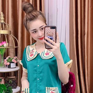 Đồ bộ nữ mặc nhà pijama cổ in 3d chins Quần lửng