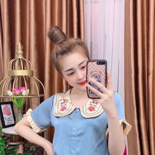 Đồ bộ pijama Satin chins màu in 2sọc mèo hồng Quần đùi