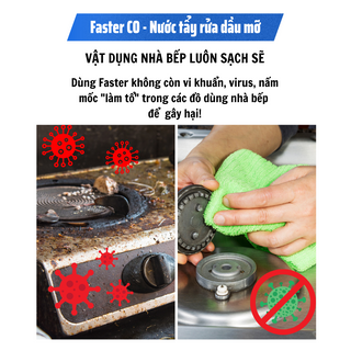 (CHÍNH HÃNG) Nước Tẩy Dầu Mỡ Nhà Bếp Lâu Ngày, Vệ Sinh Máy Hút Mùi, Bếp Gas Chai Lớn Faster CO Plus 500ml