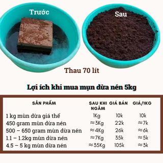 Xơ dừa nén 5kg mùn dừa nén 5kg đã xử lý chát tỷ lệ mùn 90%