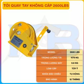 Tời quay tay vàng không cáp 2600LBS - 1179kg