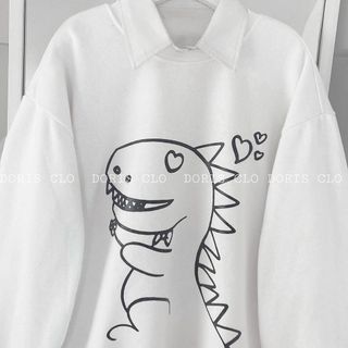 Áo sweater nỉ ngoại in hình khủng long tay phồng mềm form 68kg siêu đẹp